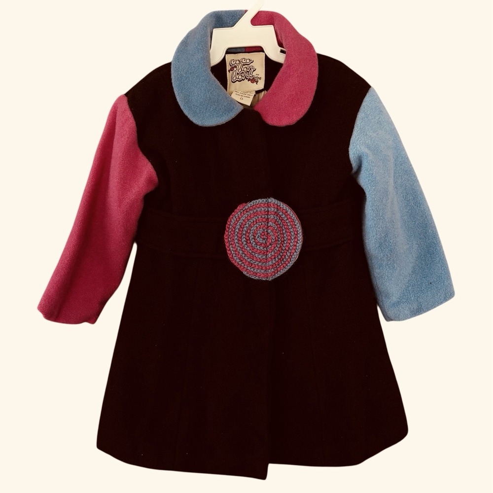 COCO BON BONS Baby Girl 100% Wool Coat Size 18-24 months Cotton‎ Lined Preppy